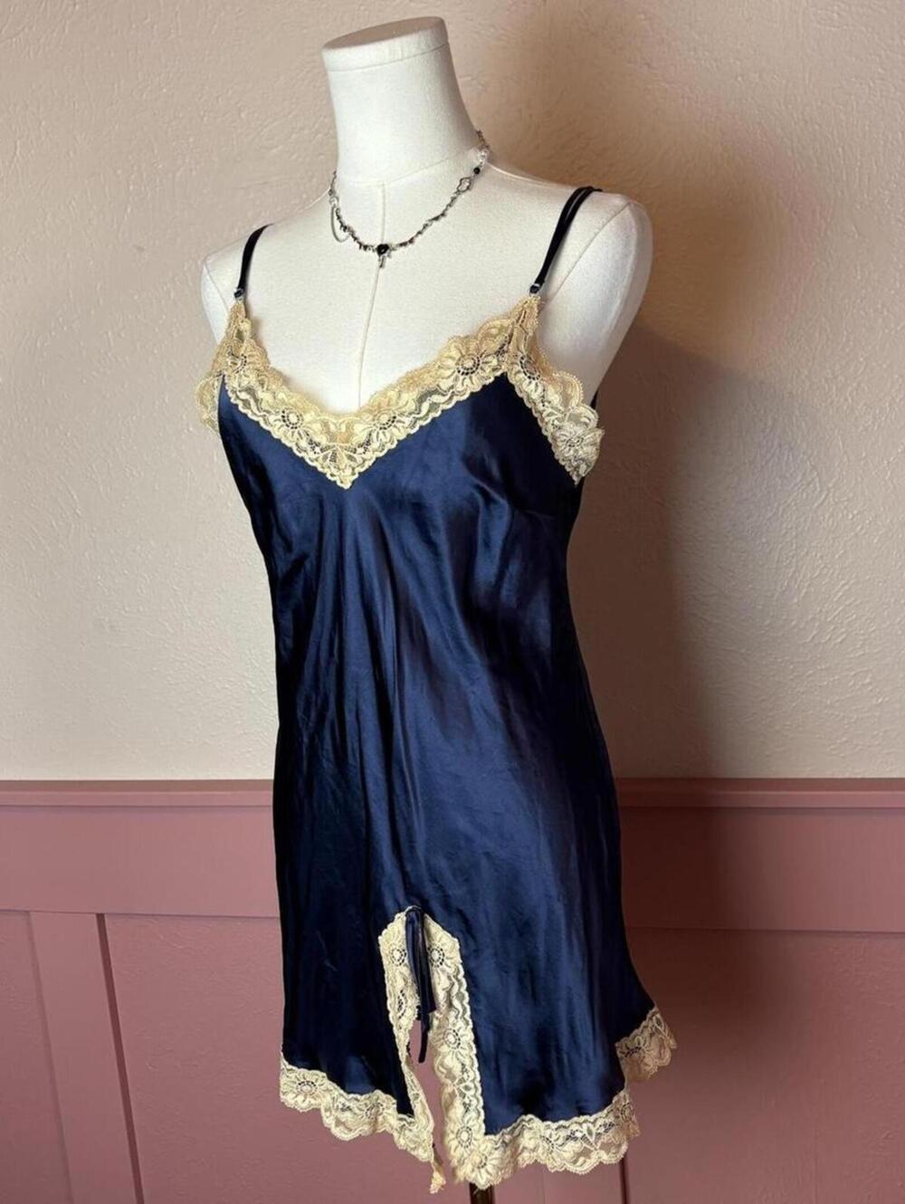 vintage fairy lace slip  peach john blue cream sz small fairy whimsy lolita
